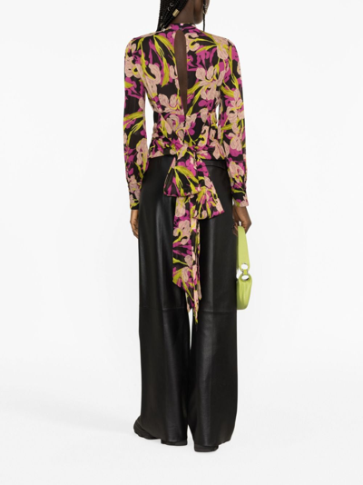 Pinko Rivelatore Floral Georgette Sash-tie Cutout Blouse In Black