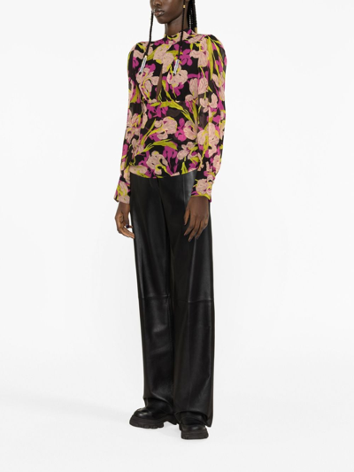 Pinko Rivelatore Floral Georgette Sash-tie Cutout Blouse In Black