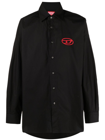 Shop Diesel S-dou-plain Logo-embroidered Shirt In Black
