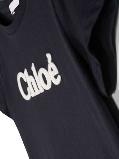 Shop Chloé Logo-embroidered Organic Cotton T-shirt In Blue
