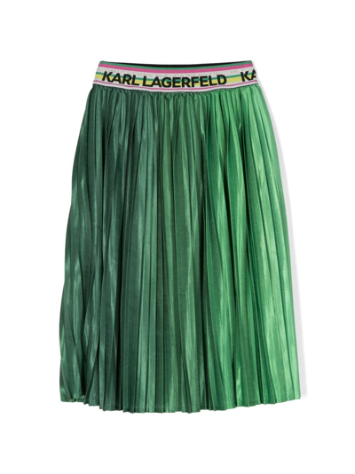 Shop Karl Lagerfeld Logo-waistband Pleated Skirt In Green