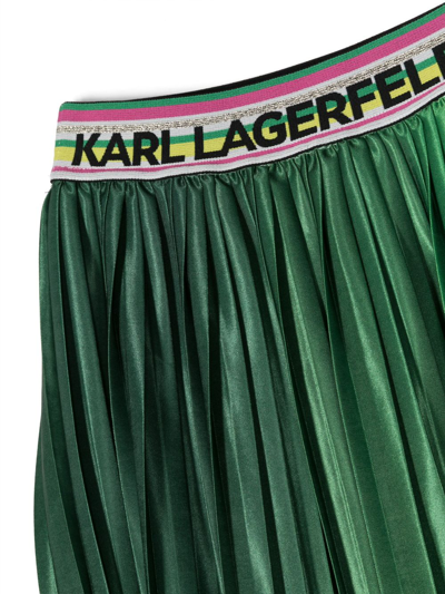 Shop Karl Lagerfeld Logo-waistband Pleated Skirt In Green