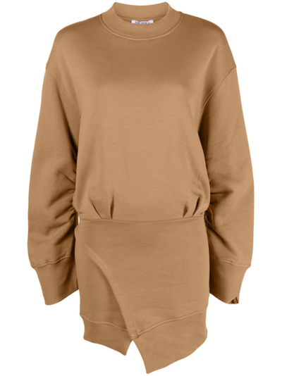 Shop Attico Ivory Cotton Sweatshirt Dress In Brown