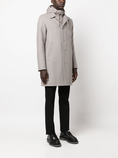Herno Single-breasted Hooded Coat In Grey