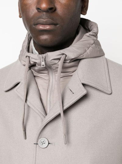 Herno Single-breasted Hooded Coat In Grey