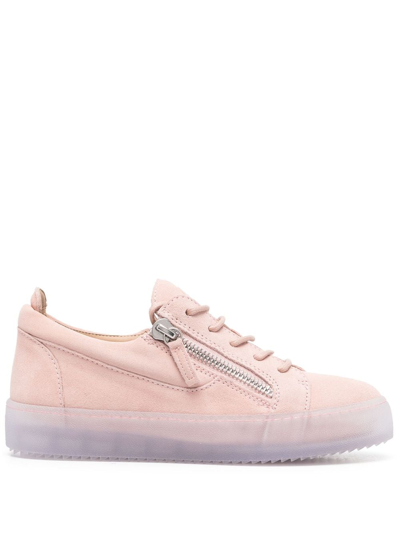 Shop Giuseppe Zanotti Zip-detail Leather Low-top Sneakers In Pink