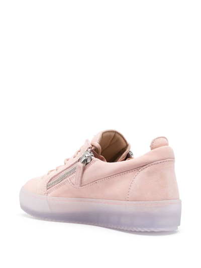 Shop Giuseppe Zanotti Zip-detail Leather Low-top Sneakers In Pink