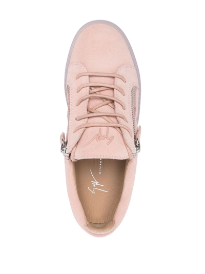 Shop Giuseppe Zanotti Zip-detail Leather Low-top Sneakers In Pink