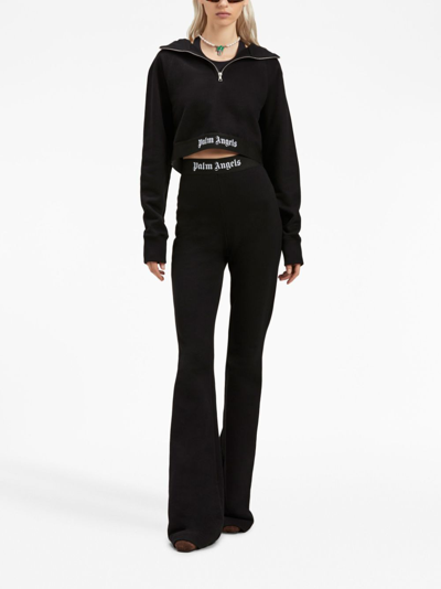 Shop Palm Angels Logo-strap Cotton Cropped Sweatshirt In Black