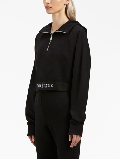 Shop Palm Angels Logo-strap Cotton Cropped Sweatshirt In Black
