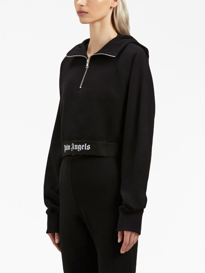 Palm Angels Logo-strap Cotton Cropped Sweatshirt In Black
