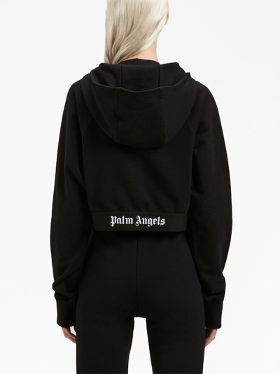 Shop Palm Angels Logo-strap Cotton Cropped Sweatshirt In Black