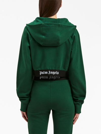 Shop Palm Angels Logo-tape Cropped Hoodie In Green