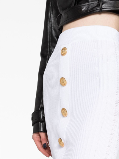 Shop Balmain Rib-knit Pencil Skirt In White
