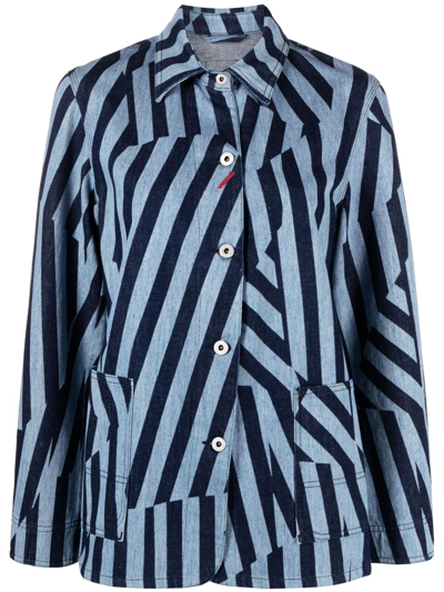 Shop Kenzo Dazzle Stripe Denim Jacket In Blue