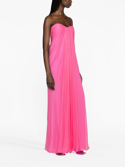 Shop Alexander Mcqueen Gathered Silk-chiffon Bustier Gown In Pink