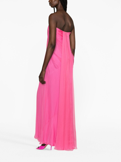 Shop Alexander Mcqueen Gathered Silk-chiffon Bustier Gown In Pink