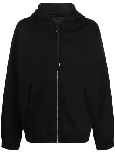 Prada Re-nylon Logo-print Hoodie In Black