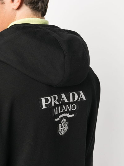 Prada Re-nylon Logo-print Hoodie In Black