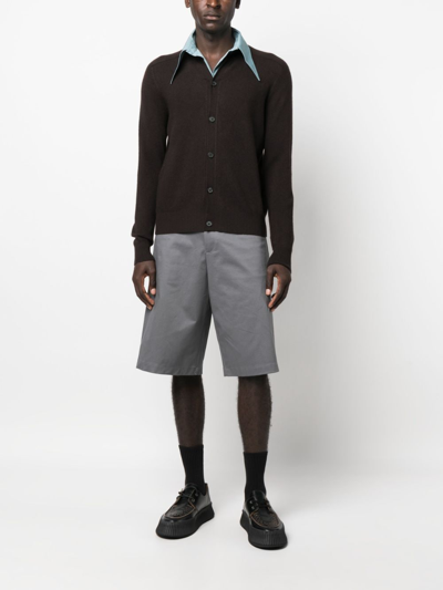 Shop Prada Detachable-collar Cashmere-blend Cardigan In Brown