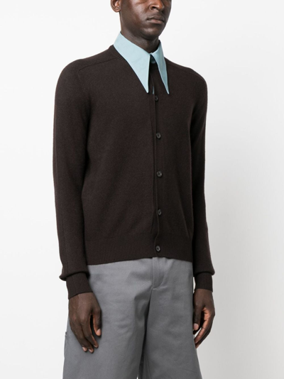 Shop Prada Detachable-collar Cashmere-blend Cardigan In Brown