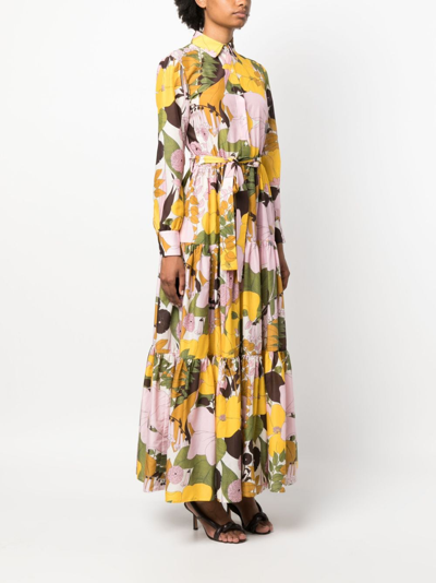 La Doublej Casanova Floral Cotton-silk Midi Dress In Multi