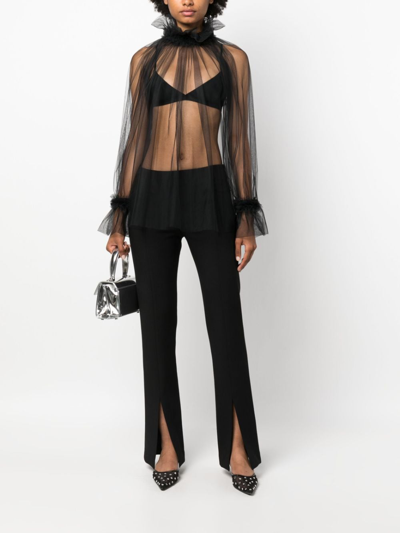 Shop Styland Frilled Tulle Blouse In Black