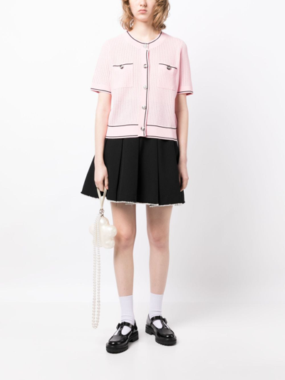 Shop B+ab Piqué Short-sleeve Cardigan In Pink