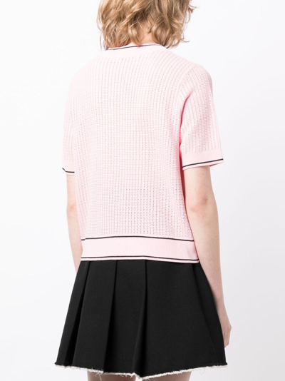Shop B+ab Piqué Short-sleeve Cardigan In Pink