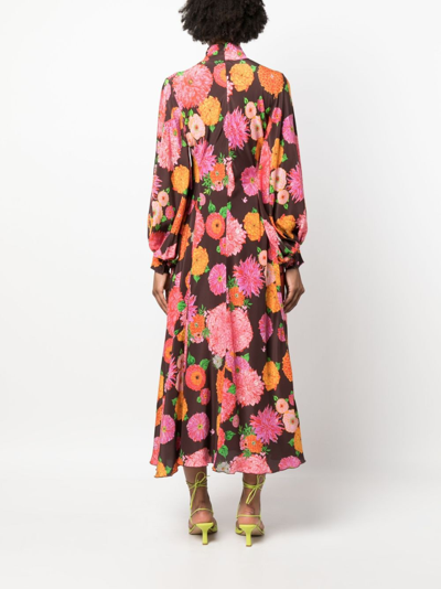 Shop La Doublej Medici Floral-print Silk Midi Dress In Brown