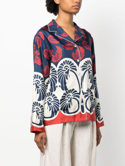 Shop La Doublej Hammock Floral-print Silk Shirt In Blue