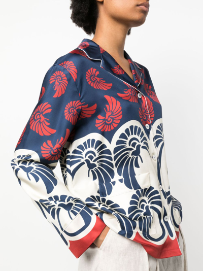 Shop La Doublej Hammock Floral-print Silk Shirt In Blue