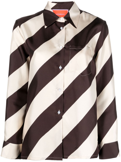 Shop La Doublej Boy Striped Silk Shirt In Brown