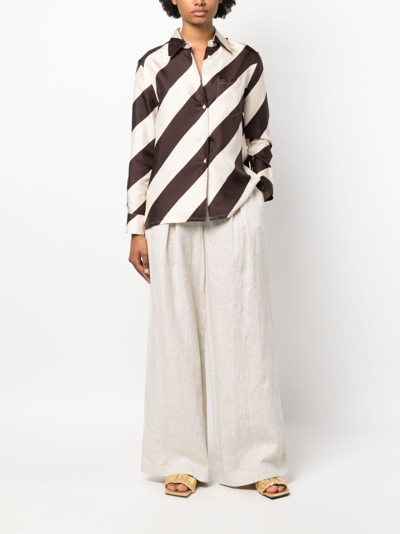 Shop La Doublej Boy Striped Silk Shirt In Brown