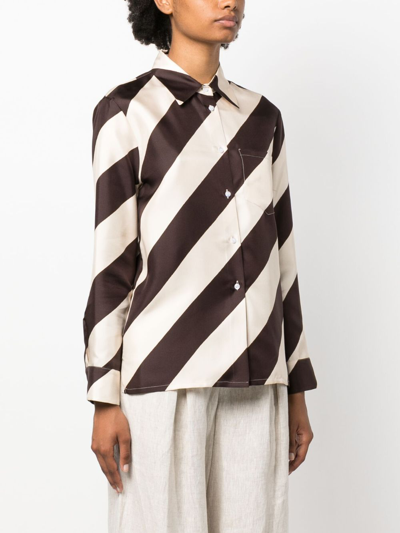 Shop La Doublej Boy Striped Silk Shirt In Brown