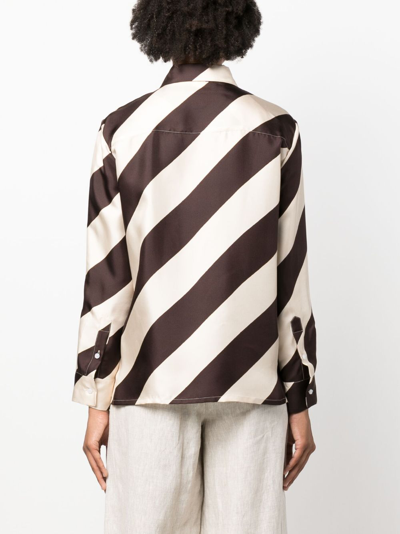 Shop La Doublej Boy Striped Silk Shirt In Brown