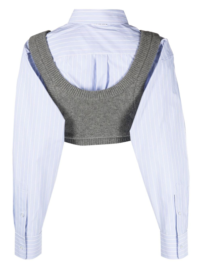 Shop Alexander Wang Layered Knit And Poplin Crop Top In Blue