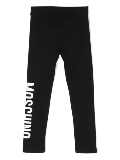 Shop Moschino High-waisted Logo-print Leggings In Black