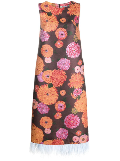 Shop La Doublej Column Floral-jacquard Midi Dress In Brown