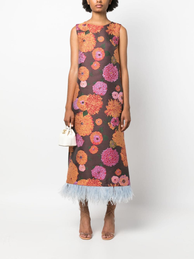 Shop La Doublej Column Floral-jacquard Midi Dress In Brown