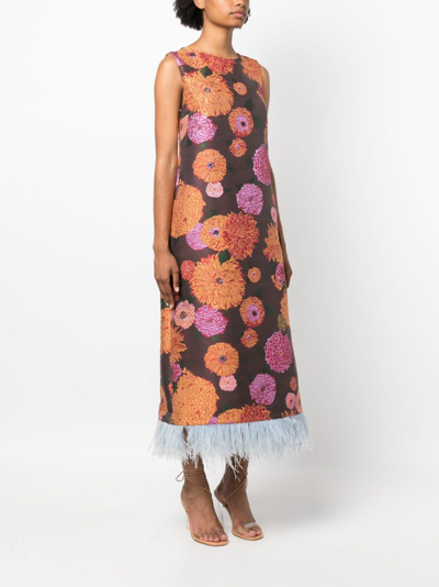 Shop La Doublej Column Floral-jacquard Midi Dress In Brown