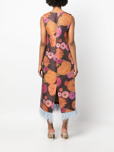 Shop La Doublej Column Floral-jacquard Midi Dress In Brown