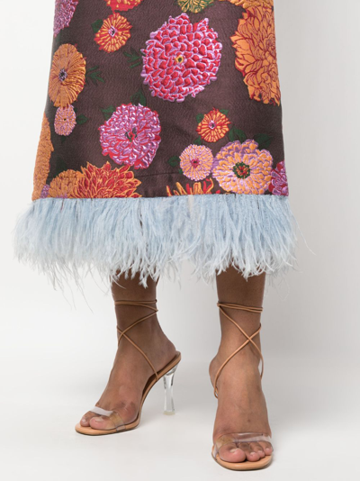 La Doublej Column Floral-jacquard Midi Dress In Brown