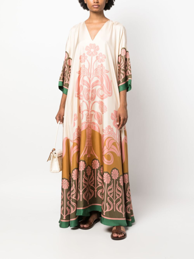 Shop La Doublej Muumuu Stucco-print Silk Dress In Neutrals