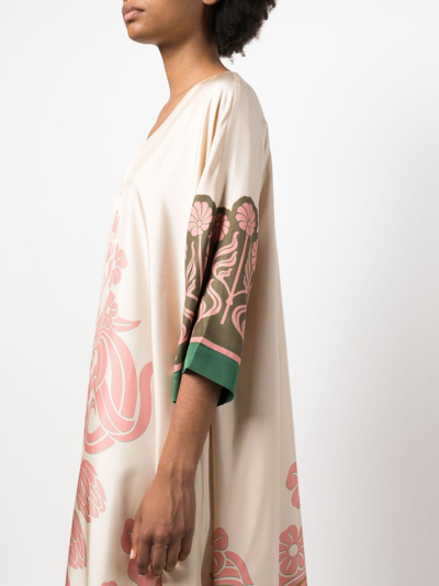 Shop La Doublej Muumuu Stucco-print Silk Dress In Neutrals