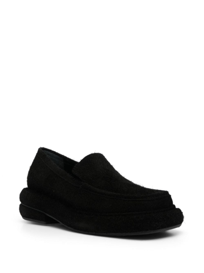 Shop Eckhaus Latta Stacked Slip-on Suede Loafers In Black