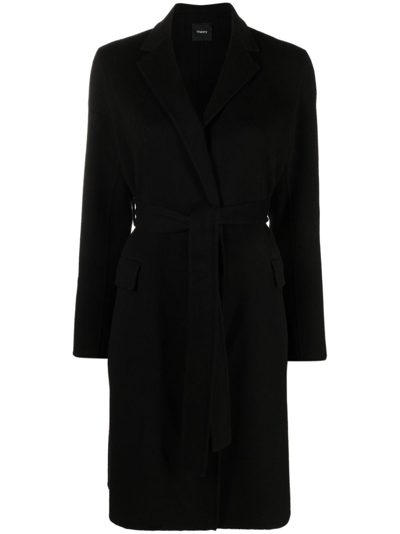 Theory Oaklane Tech Blend Belted Coat In Black