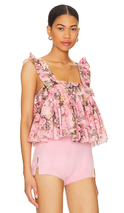 Shop Selkie The Ruffle Apron Top In Pink