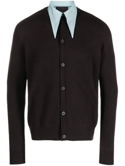 Shop Prada Detachable-collar Cashmere-blend Cardigan In Moro