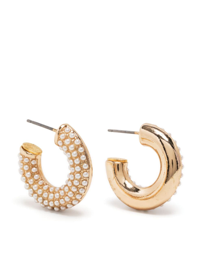 Shop Kenneth Jay Lane Crystal-embellished Hoop Earrings In Gold